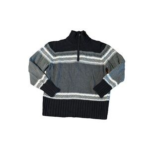 Land's End Women’s Fair Isle Size Large Black Grey White Sweater 1/4 Zip Vintage